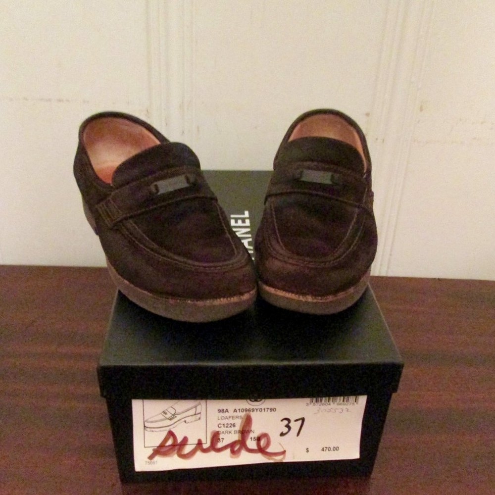 Vintage Chanel Suede Penny Loafers Size 6.5B Authentic